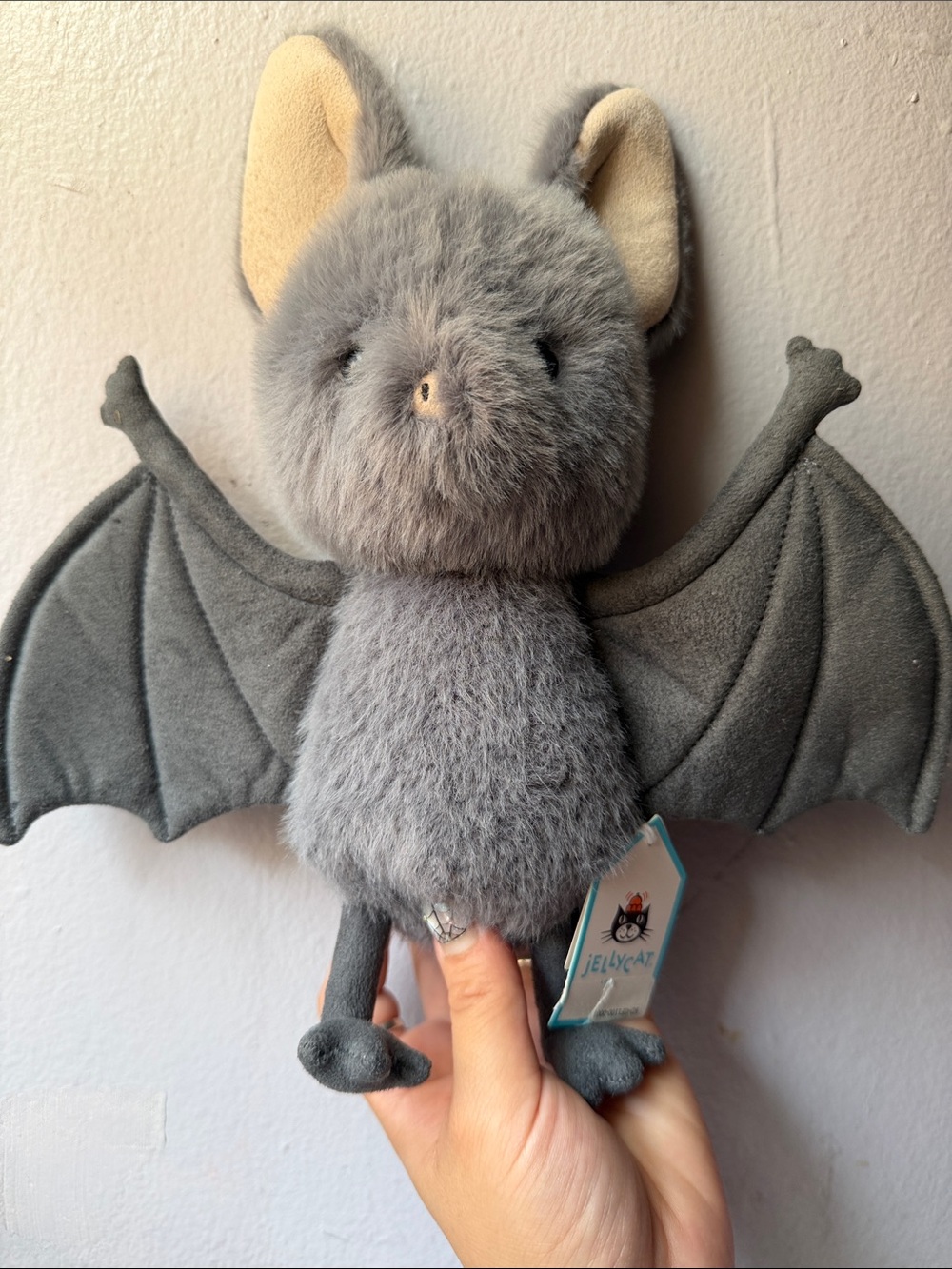 NWT Jellycat Gray Bat Plush with Suede Wings